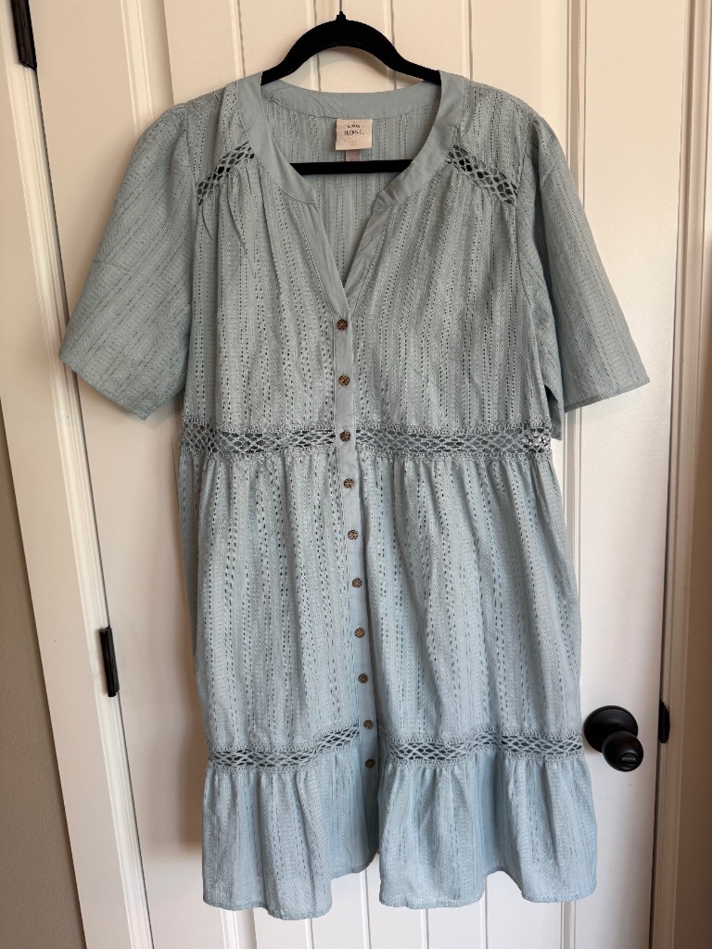 Knox Rose Dress Light Blue Short Sleeve Button Up Dress Size Large Casual Boho